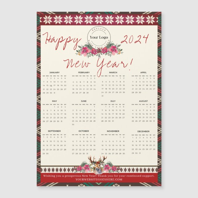Happy New Year 2024 Magnetic Calendar Custom Logo (Front)
