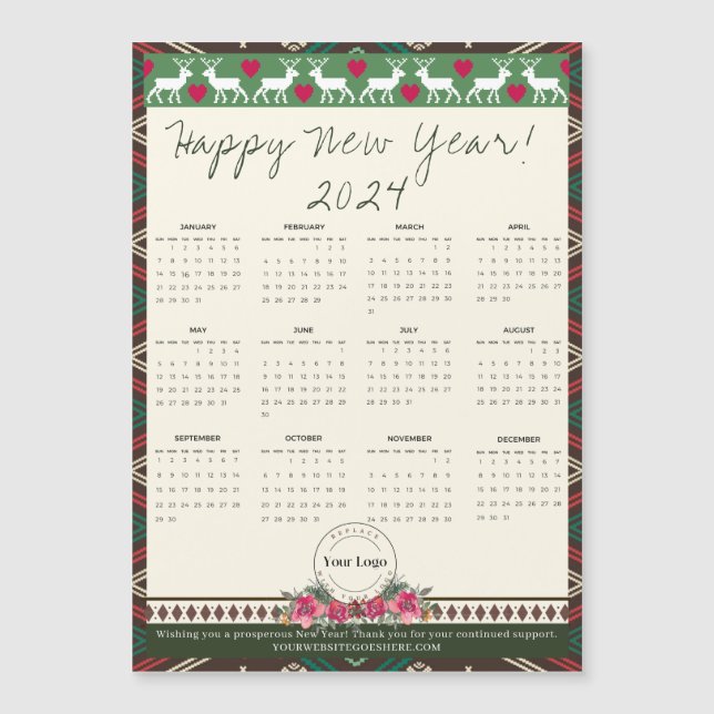 Happy New Year 2024 Magnetic Calendar Custom Logo (Front)