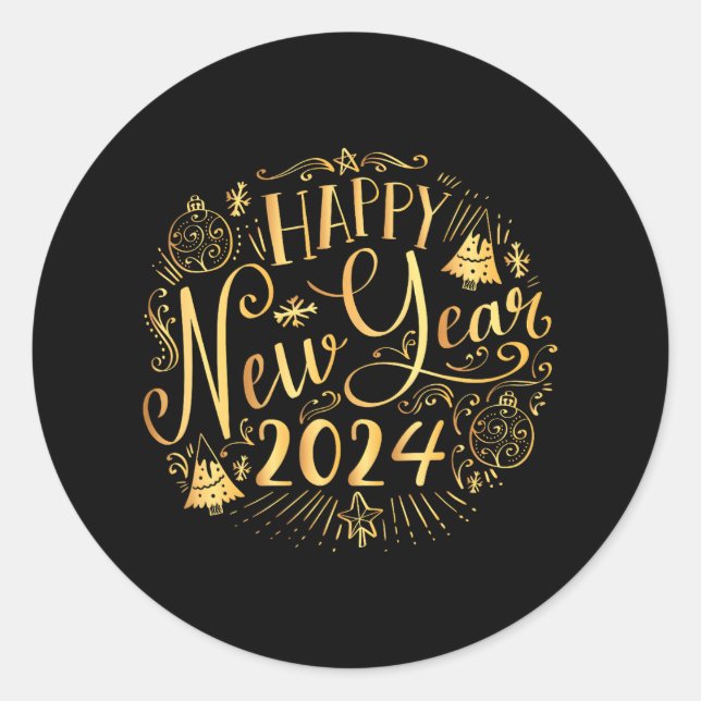 Happy New Year 2024 New Years Eve Party Supplies Classic Round Sticker (Front)