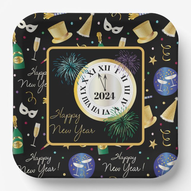 Happy New Year 2024 Paper Plate (Front)