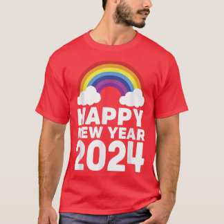 Happy New Year 2024 Rainbow Clouds Chinese Lunar H T-Shirt