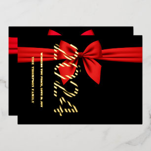 Happy New Year 2024, Red Ribbon Cute Foil Holiday Card