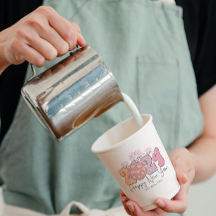 Happy New Year 2024 Retro Typography Paper Cups
