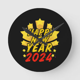 Happy New Year 2024  Round Clock
