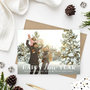 Happy New Year 2024 Silver and Gold Confetti Photo Holiday Card
