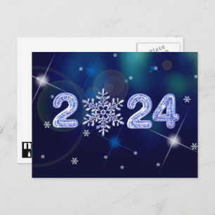 Happy New Year 2024. Snowflake and Ice Numbers Holiday Postcard
