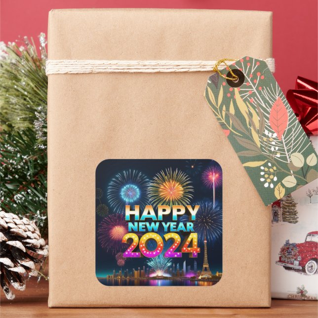 Happy New Year 2024  Square Sticker (Holiday)