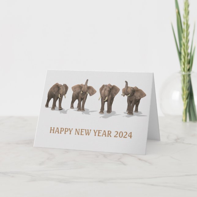 Happy New Year 2024 Trumpeting Elephants Holiday Card (Front)