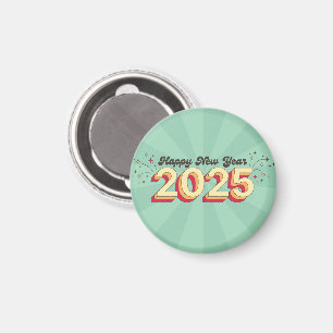 Happy new year 2025 3d groovy retro text magnet