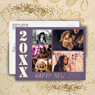 Happy New Year 2025 5 Photo Collage  Foil Holiday Postcard