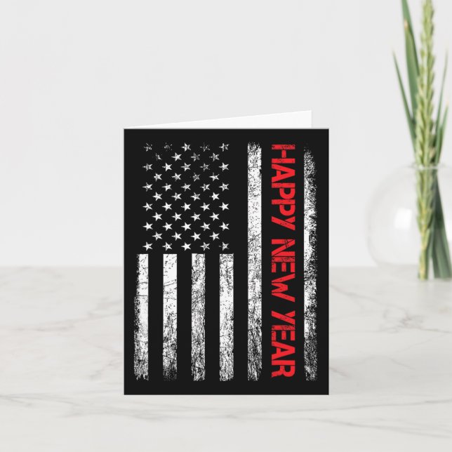 Happy New Year 2025 American Flag Xmas Family Fire Card (Front)