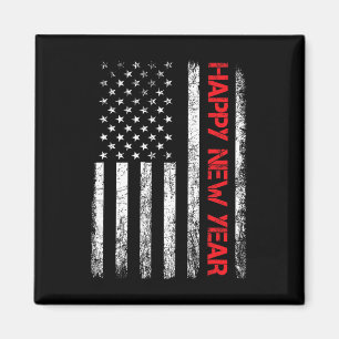 Happy New Year 2025 American Flag Xmas Family Fire Magnet