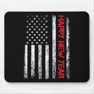 Happy New Year 2025 American Flag Xmas Family Fire Mouse Pad
