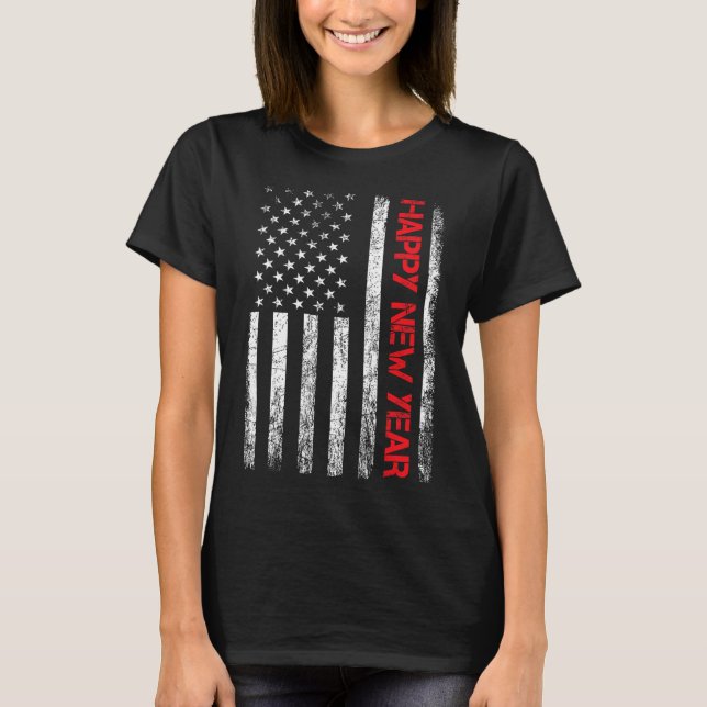 Happy New Year 2025 American Flag Xmas Family Fire T-Shirt (Front)