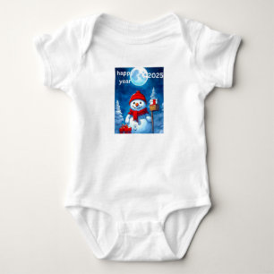 Happy New Year 2025 Baby Bodysuit – Snowman Joy.