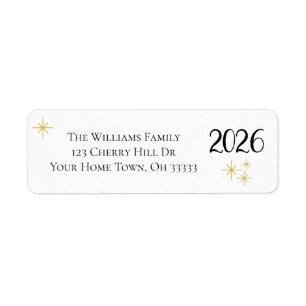 Happy New Year 2025 Black Gold Elegant Typography Return Address Label