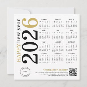 Happy New Year 2025 Calendar Logo QR Black Gold Holiday Card