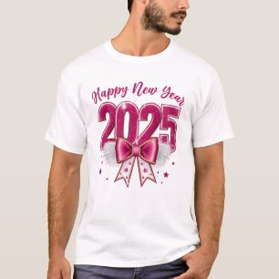 Happy New Year 2025 Christmas Coquette Bow Pink Ce T-Shirt