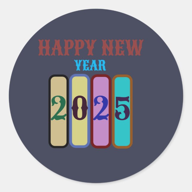 happy new year 2025 classic round sticker (Front)
