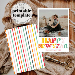 Happy New Year 2025 Colourful Photo Holiday Card
