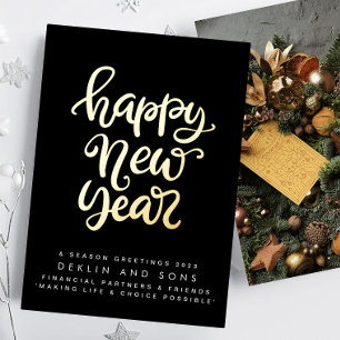 HAPPY NEW YEAR 2025   Custom Business Gold Foil Holiday Card
