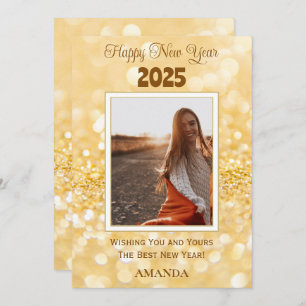 Happy New Year 2025 Elegant Gold Glitter Holiday Card