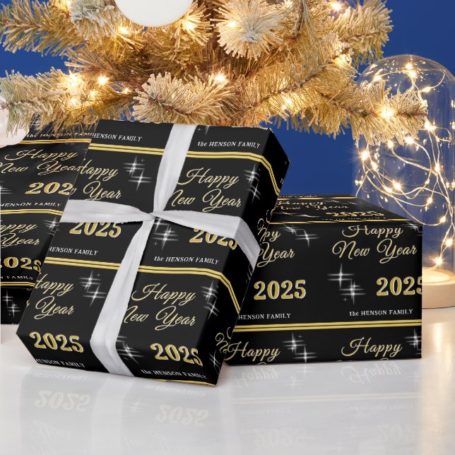Happy New Year 2025 Elegant Sparkles Wrapping Paper (Holidays)