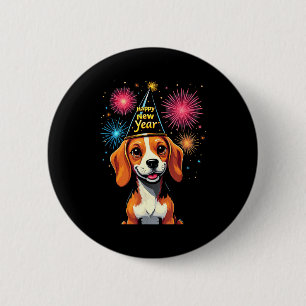 Happy New Year 2025 Eve Firework Dog Funny Beagle  6 Cm Round Badge