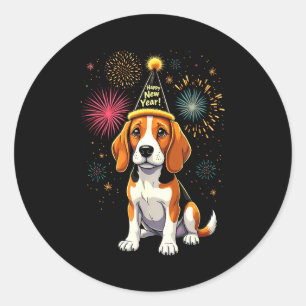 Happy New Year 2025 Eve Firework Dog Funny Beagle Classic Round Sticker