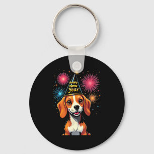 Happy New Year 2025 Eve Firework Dog Funny Beagle  Key Ring