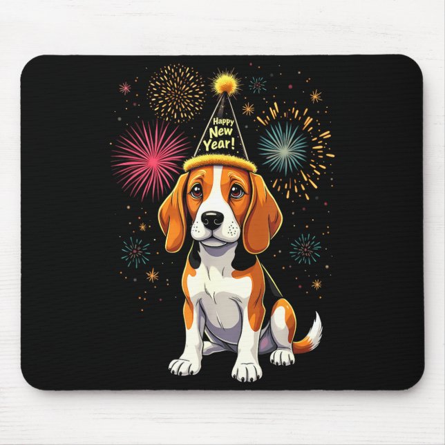 Happy New Year 2025 Eve Firework Dog Funny Beagle  Mouse Pad (Front)