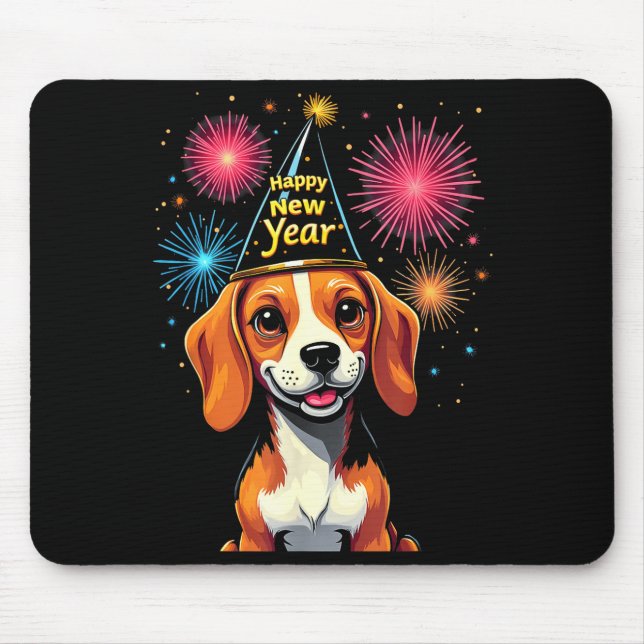 Happy New Year 2025 Eve Firework Dog Funny Beagle  Mouse Pad (Front)