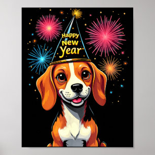 Happy New Year 2025 Eve Firework Dog Funny Beagle Poster