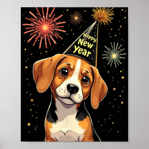 Happy New Year 2025 Eve Firework Dog Funny Beagle Poster