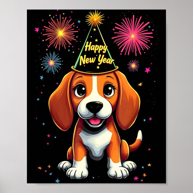 Happy New Year 2025 Eve Firework Dog Funny Beagle  Poster (Front)