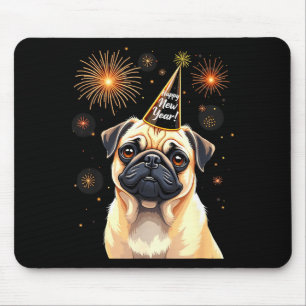 Happy New Year 2025 Eve Firework Dog Funny Pug Dog Mouse Pad