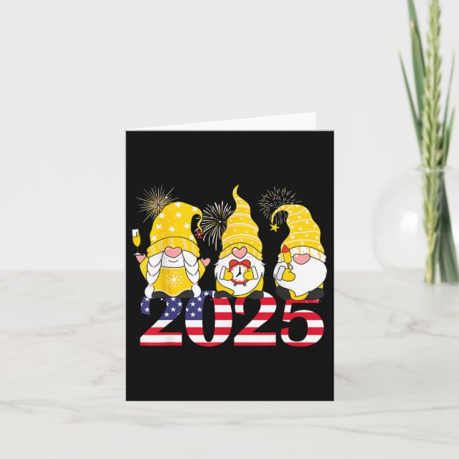 Happy New Year 2025 Eve Party Gnomes Fireworks Hel Card (Front)