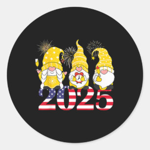Happy New Year 2025 Eve Party Gnomes Fireworks Hel Classic Round Sticker