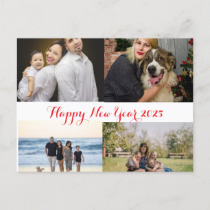 Happy New Year 2025 Family 4 Photo Collage  Holiday Postcard
