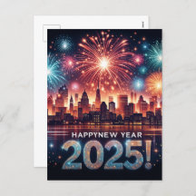 Happy New Year 2025 Fireworks Cityscape