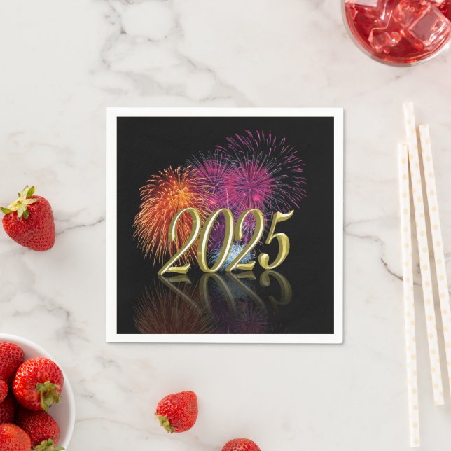 Happy New Year 2025 Fireworks Gold Napkin (Insitu)