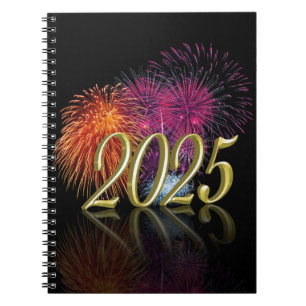 Happy New Year 2025 Fireworks Gold Notebook