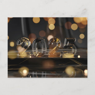 Happy New Year 2025 Glass Text Bokeh Holiday Postcard