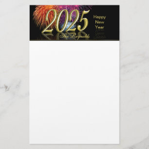 Happy New Year 2025 Gold Fireworks Stationery