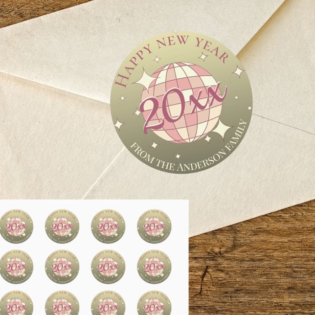 Happy new year 2025 gold pink classic round sticker (Creator Uploaded)