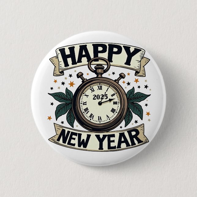Happy New Year 2025 New Year Celebration  6 Cm Round Badge (Front)