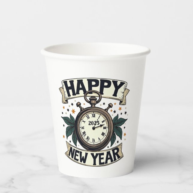 Happy New Year 2025 New Year Celebration  Paper Cups (Front)