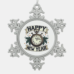 Happy New Year 2025 New Year Celebration  Snowflake Pewter Christmas Ornament