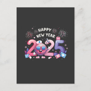 Happy New Year 2025 Nursing Disco Ball Healthcare Holiday Postcard
