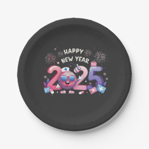 Happy New Year 2025 Nursing Disco Ball Healthcare Paper Plate